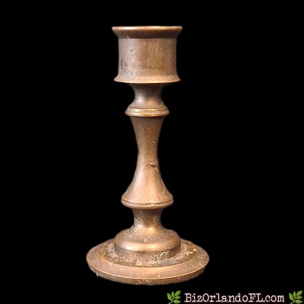 VINTAGE: Miniature 3" Solid Brass Candlestick Holder - Stamped Danmark